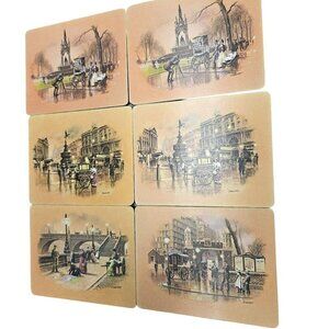 Set Of 6 Vintage Street Scene Coasters By Seerey Lester Signed‎ Rectangle Retro